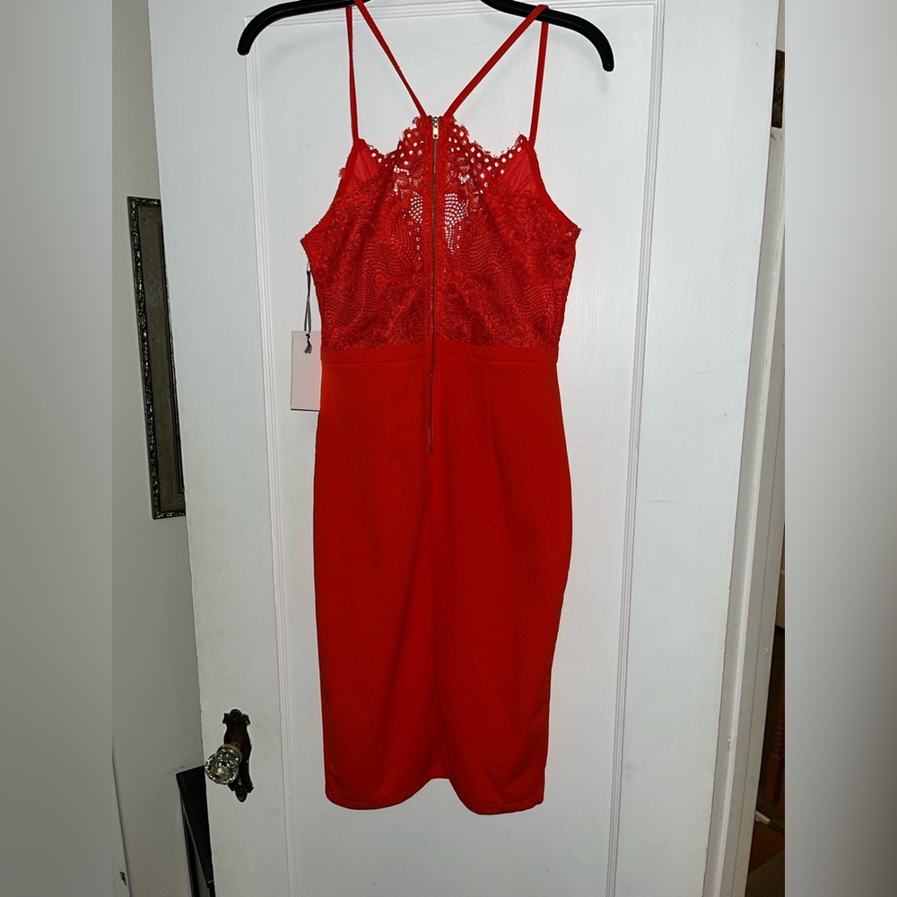 NWT Iris Vibrant Red Lace Dress - Picture 6 of 8